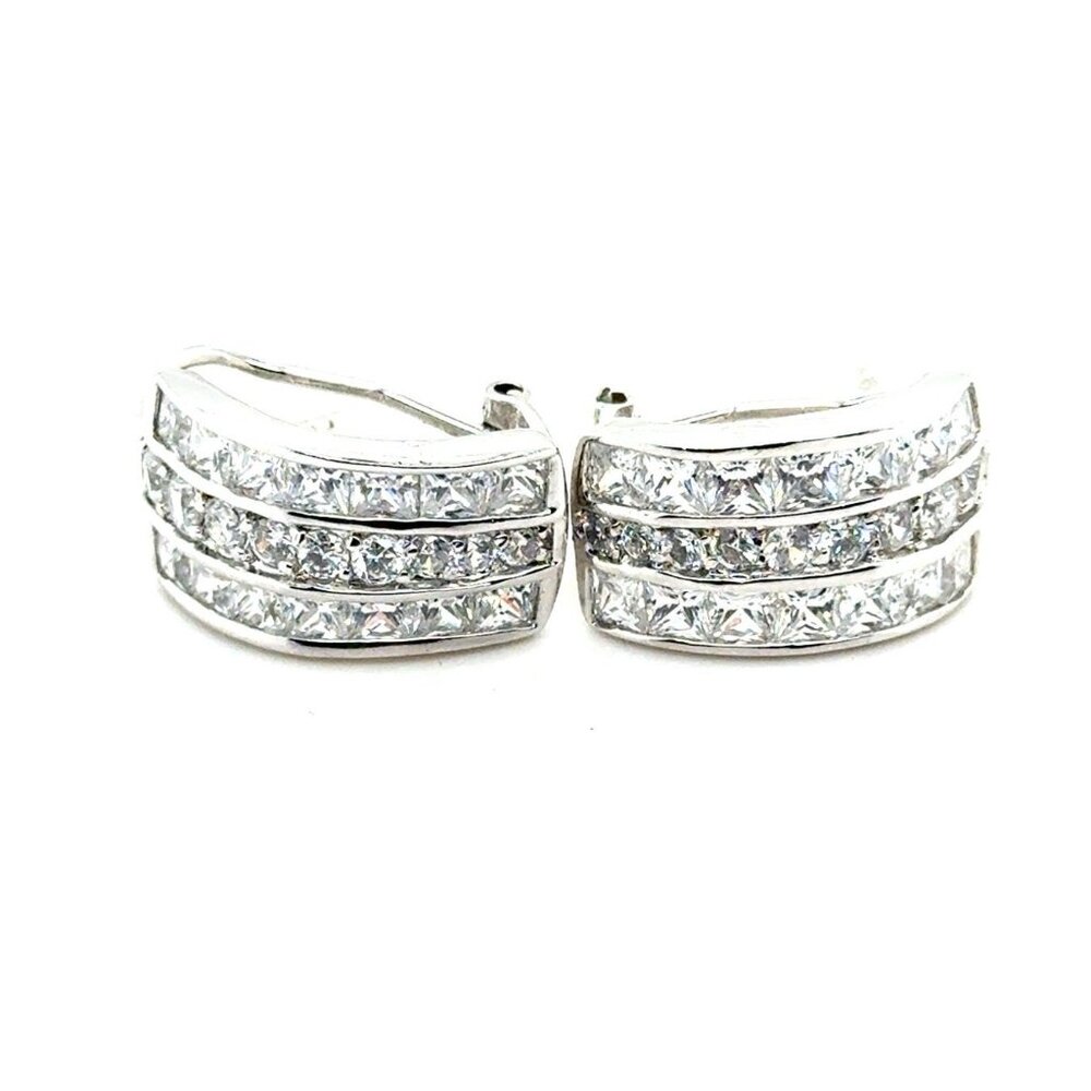 925‎ Silver 3-Rows Sparkling Cz Earrings